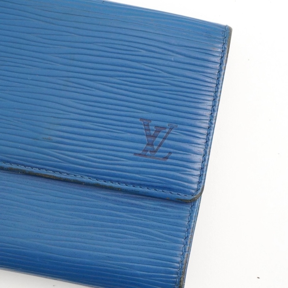 Authentic Louis Vuitton Logo Monogram Blue Epi Leather Envelop Sarah Wallet - Picture 3 of 12